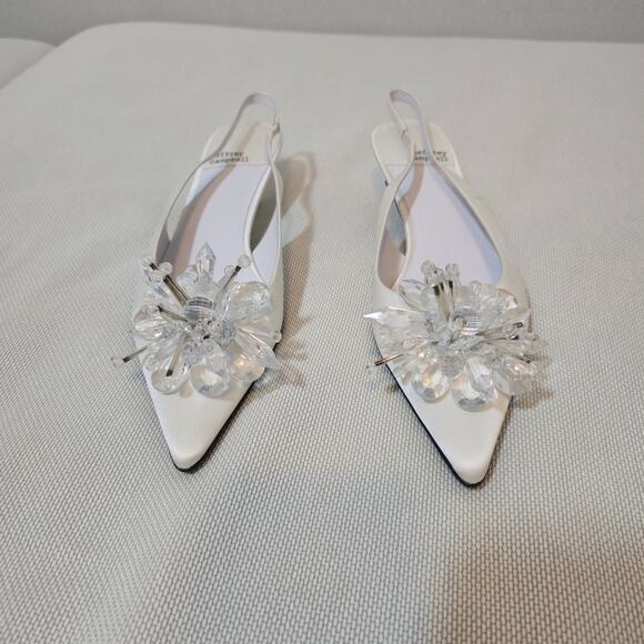 Jeffrey Campbell Kitten Heel Slingback White Satin Crystal Embellishment Sz 6.5 - Picture 2 of 7